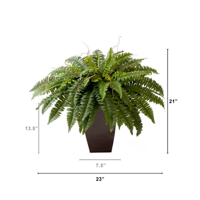 Nearly Natural 23-in Artificial Boston Fern Plant With Tapered Bronze Square Metal Planter DIY KIT 3 Nearly Natural 23-in Artificial Boston Fern Plant With Tapered Bronze Square Metal Planter DIY KIT