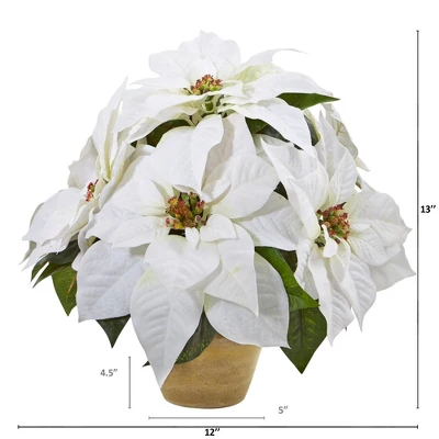 Nearly Natural 13-in Poinsettia Artificial Arrangement In Ceramic Vase 3 Nearly Natural 13-in Poinsettia Artificial Arrangement In Ceramic Vase