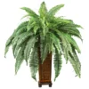 Nearly Natural Boston Fern With Wood Vase Artificial Plant