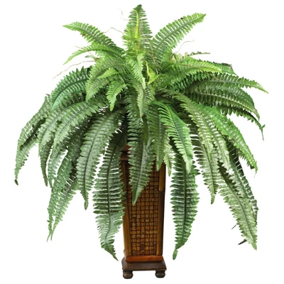 Nearly Natural Boston Fern With Wood Vase Artificial Plant 3 Nearly Natural Boston Fern With Wood Vase Artificial Plant