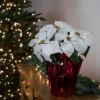 Northlight 14.5" White Artificial Christmas Poinsettia With Red Wrapped Base -Artificial Plant Store GUEST 6a314d45 7b06 40cf b09c 3d6bc3dbd5e3
