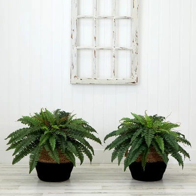 Nearly Natural 23-in Artificial Boston Fern Plant With Handmade Jute & Cotton Basket DIY KIT (Set Of 2) 4 Nearly Natural 23-in Artificial Boston Fern Plant With Handmade Jute & Cotton Basket DIY KIT (Set Of 2) - Image 2