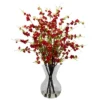Nearly Natural Cherry Blossoms With Vase Arrangement, Red
