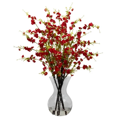 Nearly Natural Cherry Blossoms With Vase Arrangement, Red 3 Nearly Natural Cherry Blossoms With Vase Arrangement, Red