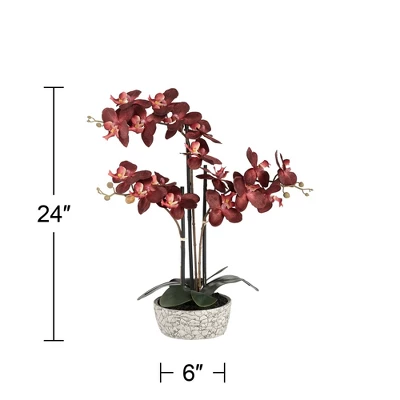 Studio 55D Potted Silk Faux Artificial Flower Realistic Red Orchid In Crackle Gray Vase For Home Decoration Living Room 24" High 6 Studio 55D Potted Silk Faux Artificial Flower Realistic Red Orchid In Crackle Gray Vase For Home Decoration Living Room 24" High - Image 4