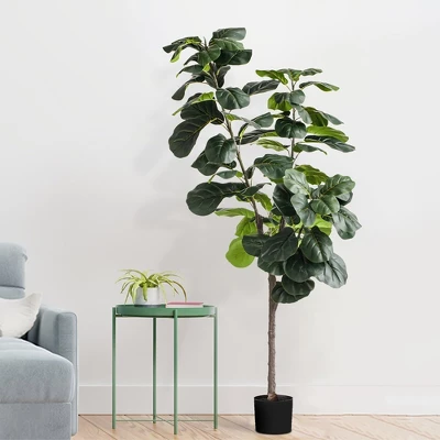 Forever Leaf 72" Artificial Fiddle Tree In Black Pot 2 Stem, Indoor Artificial Plant For Home Decor 5 Forever Leaf 72" Artificial Fiddle Tree In Black Pot 2 Stem, Indoor Artificial Plant For Home Decor - Image 3