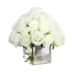 Nearly Natural Wedding Collection 13-in Artificial Rose Arrangement In Glass Vase