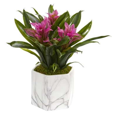 Nearly Natural Bromeliad Artificial Plant In Marble Finished Vase, Assorted 3 Nearly Natural Bromeliad Artificial Plant In Marble Finished Vase, Assorted