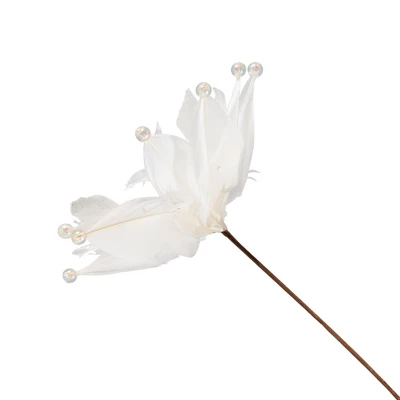 Northlight Beaded Feather Poinsettia Artificial Christmas Pick - 13.75" - White 4 Northlight Beaded Feather Poinsettia Artificial Christmas Pick - 13.75" - White - Image 2