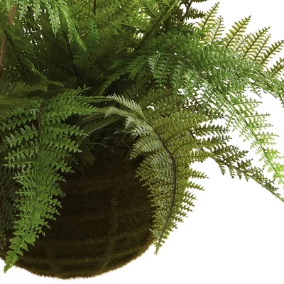 Artificial Leather Fern With Mossy Hanging Basket Indoor / Outdoor Set Of 2 - Nearly Natural 4 Artificial Leather Fern With Mossy Hanging Basket Indoor / Outdoor Set Of 2 - Nearly Natural - Image 2