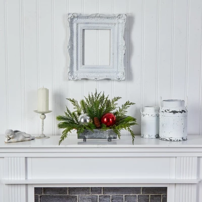 Nearly Natural 18-in Holiday Winter Cedar Pine Artificial Table Christmas Arrangement With Ornaments, Home Décor 7 Nearly Natural 18-in Holiday Winter Cedar Pine Artificial Table Christmas Arrangement With Ornaments, Home Décor - Image 5