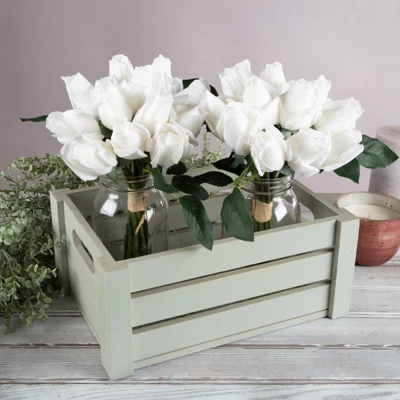 Rose Artificial Flowers - 24Pc Real Touch 11.5-Inch Fake Flower Set With Stems For Home Décor, Wedding, Or Bridal/Baby Showers By Pure Garden (White) 3 Rose Artificial Flowers - 24Pc Real Touch 11.5-Inch Fake Flower Set With Stems For Home Décor, Wedding, Or Bridal/Baby Showers By Pure Garden (White)