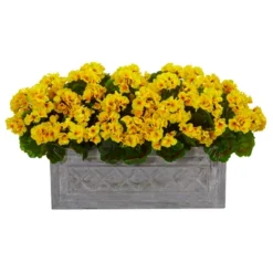 Nearly Natural 18-in Geranium Artificial Plant In Stone Planter UV Resistant (Indoor/Outdoor), Yellow -Artificial Plant Store GUEST 774e3c19 e5ca 4593 8746 ee2fd7214788
