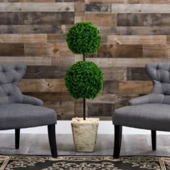 Nearly Natural 4-ft Boxwood Double Ball Artificial Topiary Tree In Country White Planter UV Resistant (Indoor/Outdoor) -Artificial Plant Store GUEST 7791f722 295f 4c69 8ab5 b589f9113674