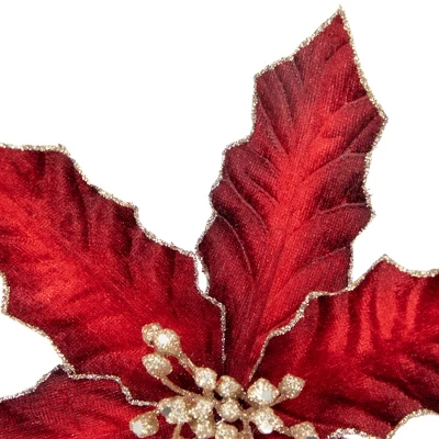 Northlight 8" Glittered Burgundy Velvet Poinsettia Floral Christmas Pick Spray 5 Northlight 8" Glittered Burgundy Velvet Poinsettia Floral Christmas Pick Spray - Image 3