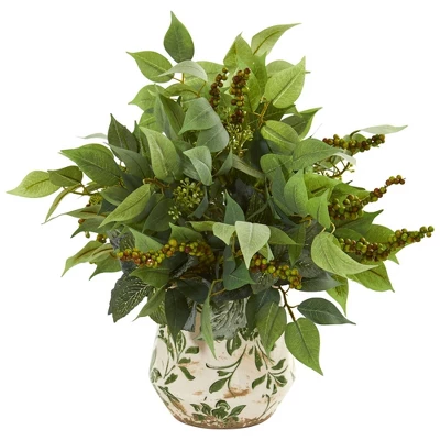 Nearly Natural Mixed Ficus, Fittonia And Berries Artificial Plant In Floral Vase 3 Nearly Natural Mixed Ficus, Fittonia And Berries Artificial Plant In Floral Vase