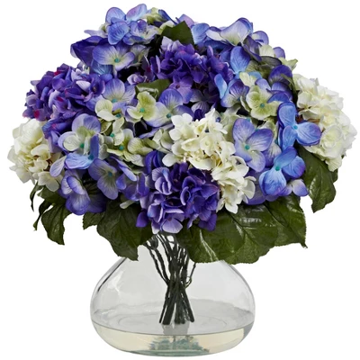 Nearly Natural Hydrangea With Large Vase, Blue/Purple 5 Nearly Natural Hydrangea With Large Vase, Blue/Purple - Image 3