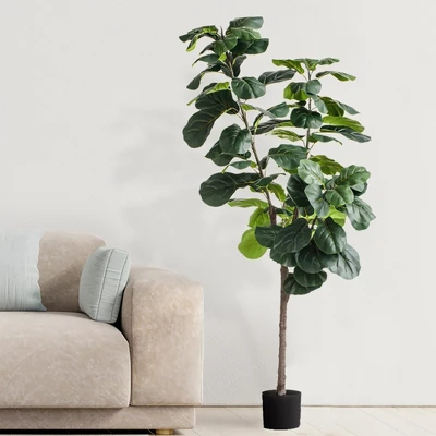 Forever Leaf 72" Artificial Fiddle Tree In Black Pot 2 Stem, Indoor Artificial Plant For Home Decor 6 Forever Leaf 72" Artificial Fiddle Tree In Black Pot 2 Stem, Indoor Artificial Plant For Home Decor - Image 4