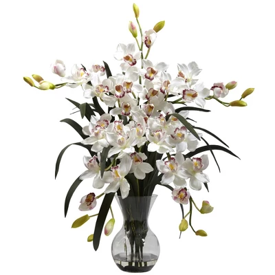 Nearly Natural Large Cymbidium With Vase Arrangement, White 5 Nearly Natural Large Cymbidium With Vase Arrangement, White - Image 3