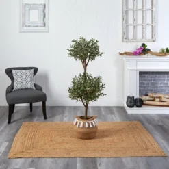 Nearly Natural 4.5-ft Artificial Olive Double Topiary Tree With Handmade Jute & Cotton Basket With Tassels -Artificial Plant Store GUEST 81f50a7f e372 4b4d 907b d5c2bfe3db86