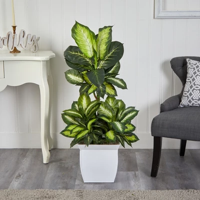 Nearly Natural 46-in Golden Dieffenbachia Artificial Plant In White Metal Planter 4 Nearly Natural 46-in Golden Dieffenbachia Artificial Plant In White Metal Planter - Image 2