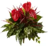 Nearly Natural 24-in Mixed Anthurium Bush (Set Of 2)