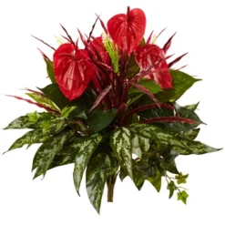Nearly Natural 24-in Mixed Anthurium Bush (Set Of 2)