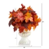Nearly Natural 20-in Autumn Maple Leaf And Berries Artificial Plant In White Urn