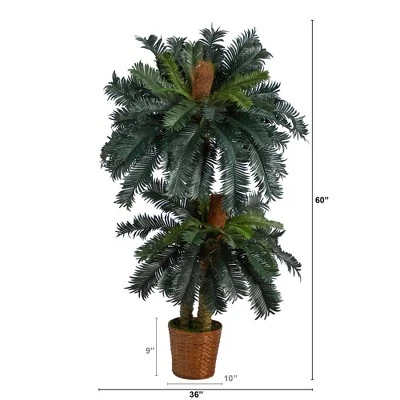 Nearly Natural 5-ft And 3-ft Double Sago Palm Artificial Tree With Basket 3 Nearly Natural 5-ft And 3-ft Double Sago Palm Artificial Tree With Basket