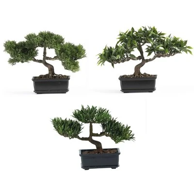 Nearly Natural 12-in Bonsai Artificial Plant Collection (Set Of 3) 3 Nearly Natural 12-in Bonsai Artificial Plant Collection (Set Of 3)