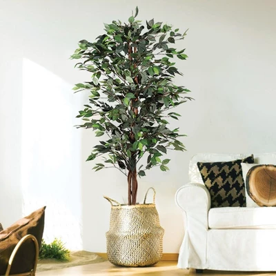 Forever Leaf 60" Artificial Ficus Silk Tree In Black Pot, Indoor Artificial Plant For Home Decor 3 Forever Leaf 60" Artificial Ficus Silk Tree In Black Pot, Indoor Artificial Plant For Home Decor