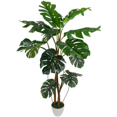 Northlight Real Touch™ Artificial Monstera Artificial Plant In A White Textured Pot - 4.25' 4 Northlight Real Touch™ Artificial Monstera Artificial Plant In A White Textured Pot - 4.25' - Image 2