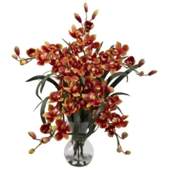 Nearly Natural Large Cymbidium With Vase Arrangement, White