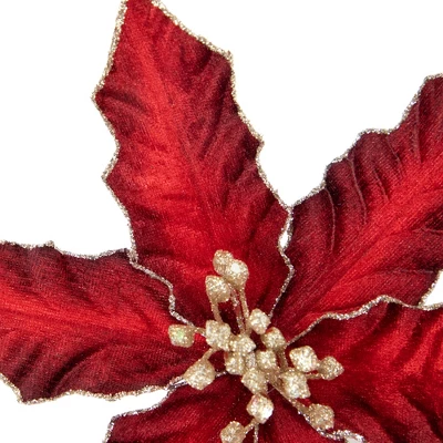Northlight 8" Glittered Burgundy Velvet Poinsettia Floral Christmas Pick Spray 6 Northlight 8" Glittered Burgundy Velvet Poinsettia Floral Christmas Pick Spray - Image 4