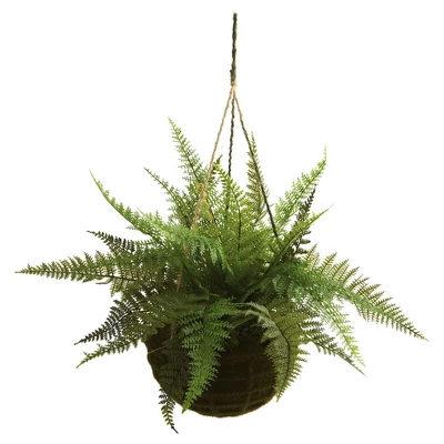Artificial Leather Fern With Mossy Hanging Basket Indoor / Outdoor Set Of 2 - Nearly Natural 3 Artificial Leather Fern With Mossy Hanging Basket Indoor / Outdoor Set Of 2 - Nearly Natural