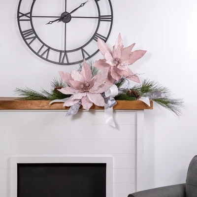 Northlight 24" Glittered Pink Poinsettia Christmas Stem Spray 4 Northlight 24" Glittered Pink Poinsettia Christmas Stem Spray - Image 2