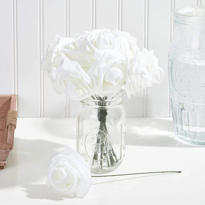 3" Artificial Rose Flowers 60pcs Real Looking Fake Rose With Stem For DIY Wedding Bouquets And Bridal Shower, White 3 3" Artificial Rose Flowers 60pcs Real Looking Fake Rose With Stem For DIY Wedding Bouquets And Bridal Shower, White