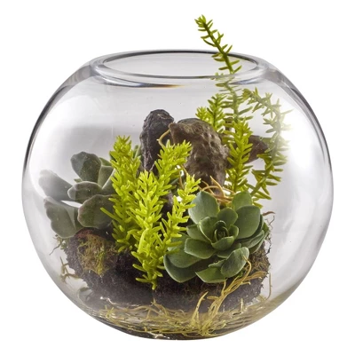 Nearly Natural Mix Succulent Garden With Glass Vase 4 Nearly Natural Mix Succulent Garden With Glass Vase - Image 2