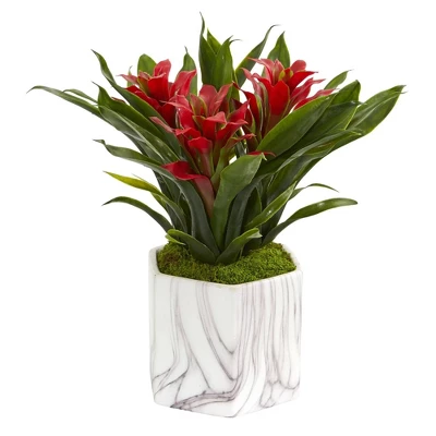Nearly Natural Bromeliad Artificial Plant In Marble Finished Vase, Assorted 4 Nearly Natural Bromeliad Artificial Plant In Marble Finished Vase, Assorted - Image 2