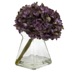 Set Of 3 Artificial Hydrangea Plant In Glass Vase - Nearly Natural