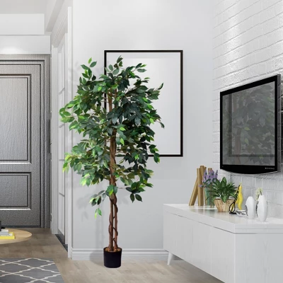 Forever Leaf 72" Artificial Ficus Silk Tree In Black Pot, Indoor Artificial Plant For Home Decor 5 Forever Leaf 72" Artificial Ficus Silk Tree In Black Pot, Indoor Artificial Plant For Home Decor - Image 3