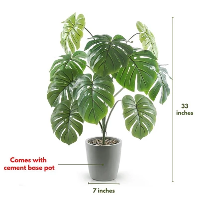Forever Leaf 32" Artificial Monstera Plant In Cement Pot, Indoor Artificial Plant For Home Decor 7 Forever Leaf 32" Artificial Monstera Plant In Cement Pot, Indoor Artificial Plant For Home Decor - Image 5