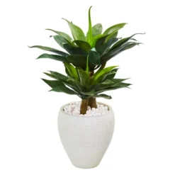 Nearly Natural 33-in Double Agave Succulent Artificial Plant In White Planter -Artificial Plant Store GUEST 9675ab32 d668 4928 88be 3173f5af3097