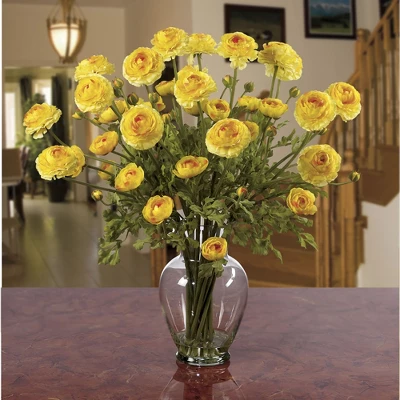 Nearly Natural Ranunculus Liquid Illusion Artificial Flower Arrangement, Yellow 5 Nearly Natural Ranunculus Liquid Illusion Artificial Flower Arrangement, Yellow - Image 3