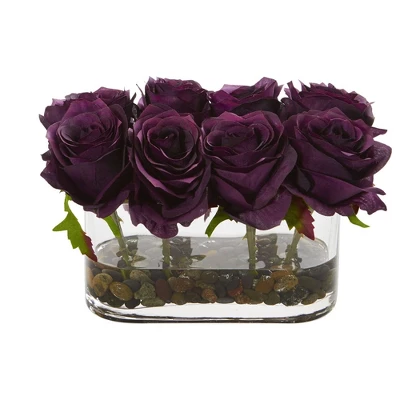 Nearly Natural 5.5-in Blooming Roses In Glass Vase Artificial Arrangement 6 Nearly Natural 5.5-in Blooming Roses In Glass Vase Artificial Arrangement - Image 4