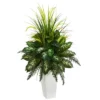 Nearly Natural Mixed River Fern And Dog Tail Artificial Plant In White Tower Planter