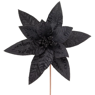 Northlight 25" Black Glittered Poinsettia Christmas Floral Stem Spray 4 Northlight 25" Black Glittered Poinsettia Christmas Floral Stem Spray - Image 2
