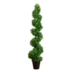Nearly Natural 5-ft UV Resistant Boxwood Spiral Topiary Artificial Tree In Decorative Planter (Indoor/Outdoor)