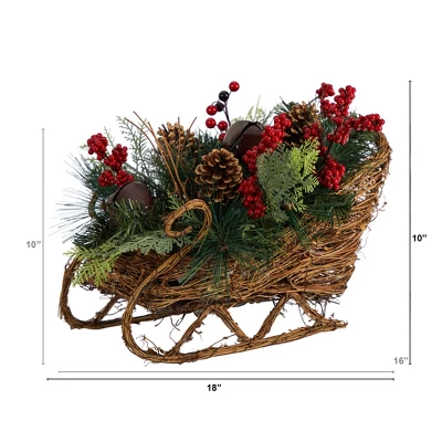 Nearly Natural 18-in Christmas Sleigh With Pine, Pinecones And Berries Artificial Christmas Arrangement 3 Nearly Natural 18-in Christmas Sleigh With Pine, Pinecones And Berries Artificial Christmas Arrangement