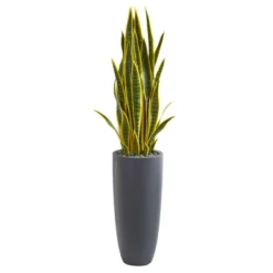 Nearly Natural 4.5-ft Artificial Sansevieria Snake Plant In Gray Planter